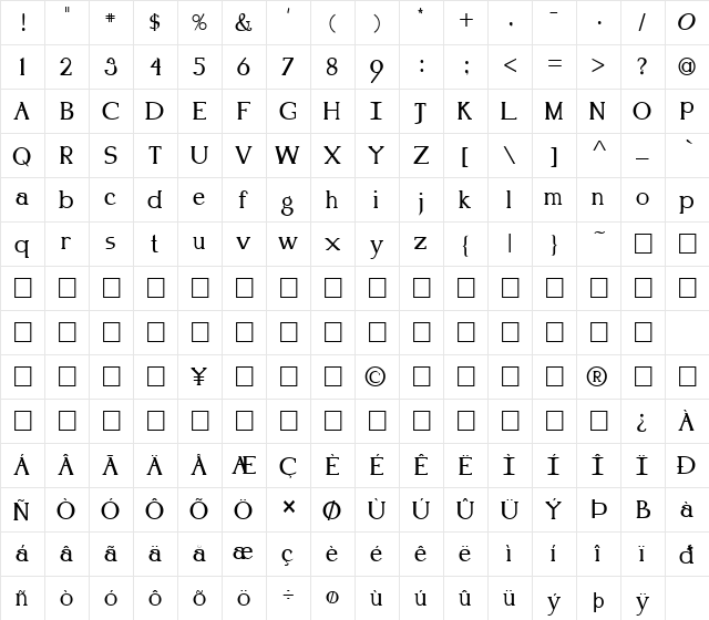 FZ ROMAN 18 Normal font glyphpreview