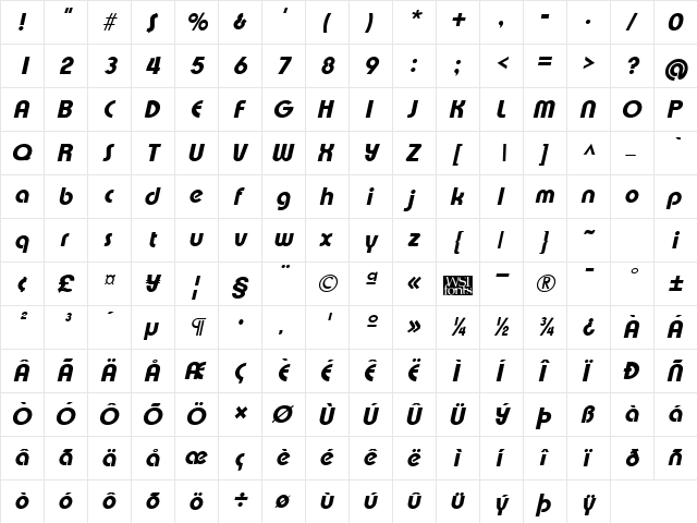 XpressiveHeavy Italic font glyphpreview