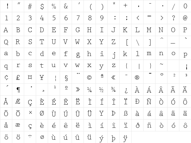 Prestige Regular font glyphpreview
