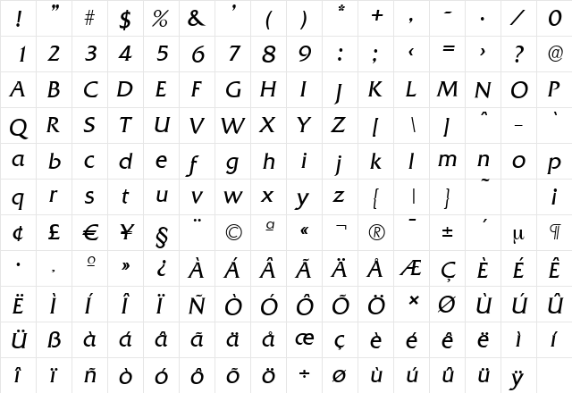 QuadratSerial-Light Italic font glyphpreview