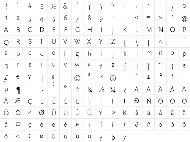 ScalaSans Light Regular font glyphpreview