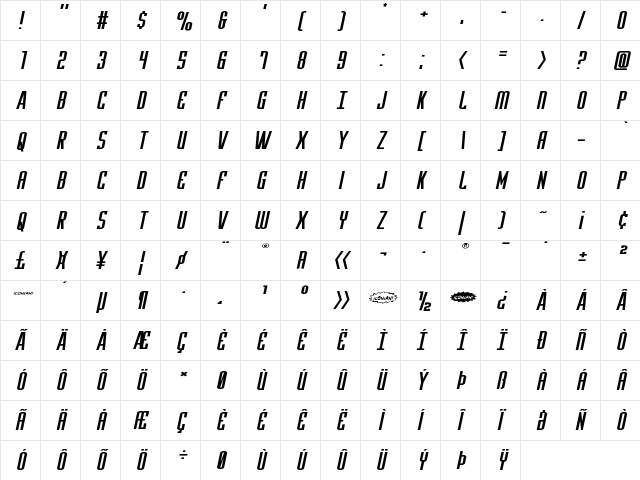 Y-Files Extra-Expanded Italic Extra-Expanded Italic font glyphpreview