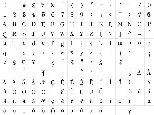 Tiffany-Normal Th Regular font glyphpreview