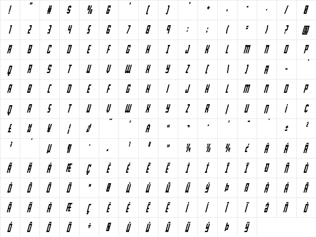 Young Patriot Condensed Italic Condensed Italic font glyphpreview