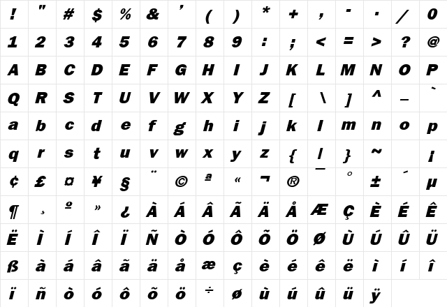 Francis Gothic Italic font glyphpreview