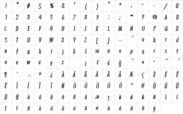 FuturaTLigConOblRe1 Regular font glyphpreview