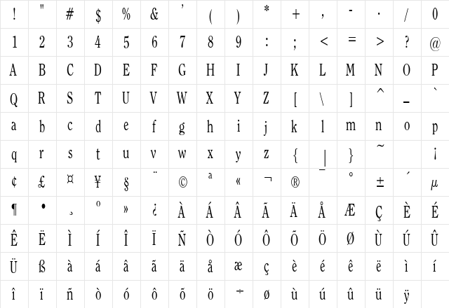 OxfordCondensed Regular font glyphpreview