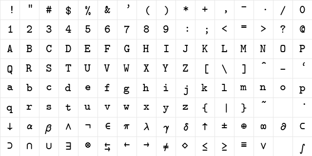 cmtex9 Regular font glyphpreview