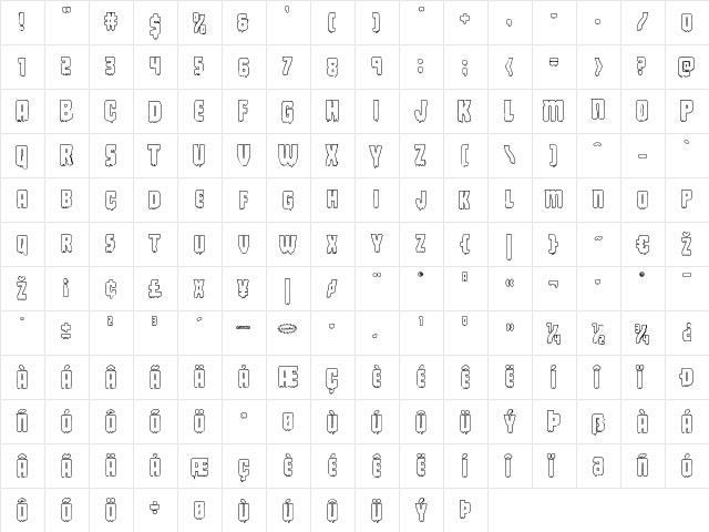 Deathblood Outline Regular font glyphpreview