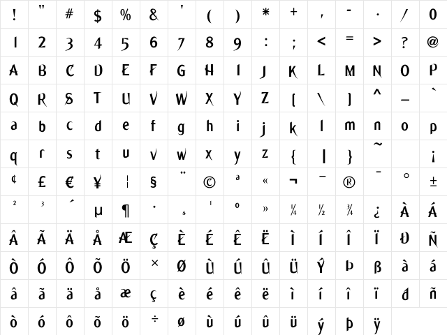 Ming Regular font glyphpreview