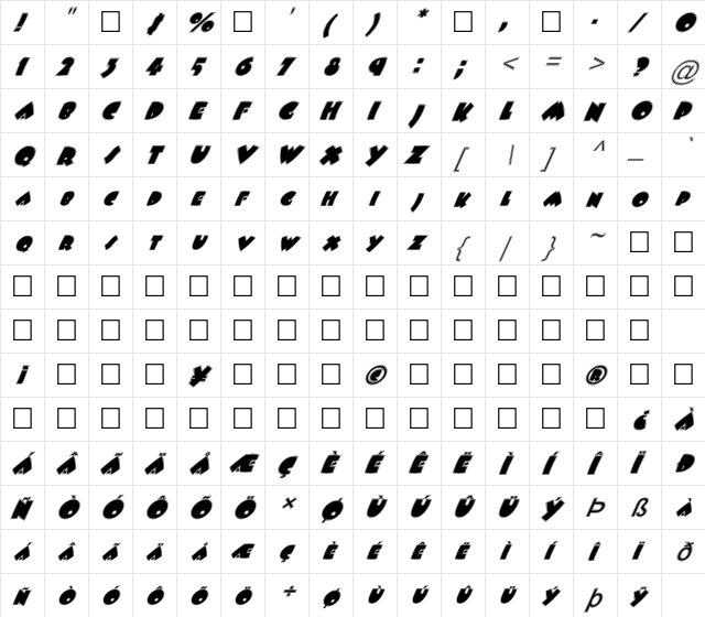 FZ JAZZY 9 CONTOUR ITALIC Normal font glyphpreview