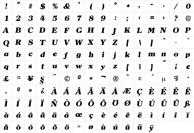 Clerface-HeavyIta Regular font glyphpreview