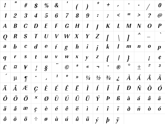 URWImperialTExtNar Bold Oblique font glyphpreview