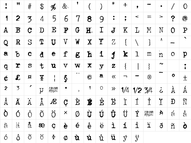 Through the night Regular font glyphpreview