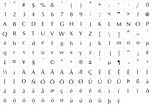 Optimum-Roman Regular font glyphpreview
