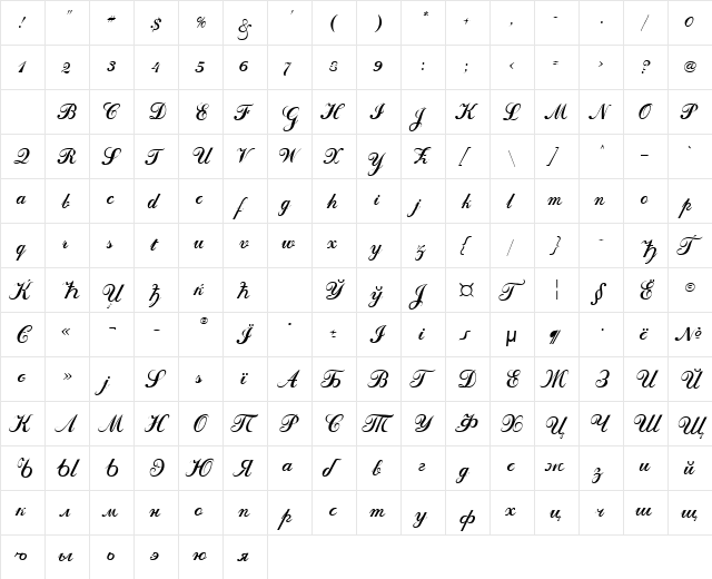 OdessaScript Regular font glyphpreview