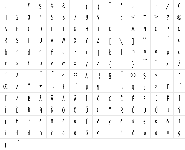 FuturaTEELigCon Regular font glyphpreview