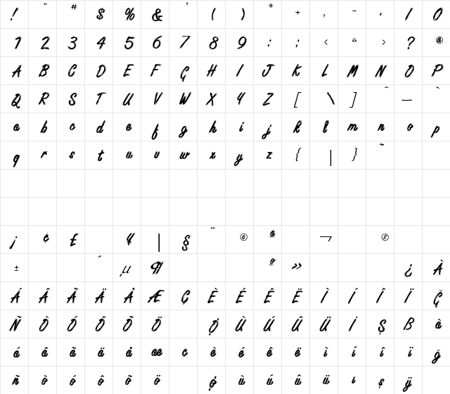 TR Freestyle Script Bold font glyphpreview