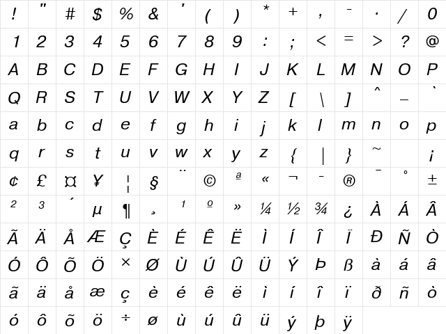 PragmaticaATT Italic font glyphpreview