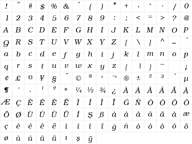 TR Bookman Italic font glyphpreview