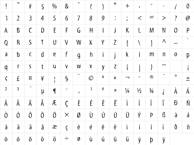 Myriad Std Tilt font glyphpreview