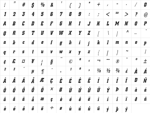 Borghs-Cracked-Condensed Italic font glyphpreview