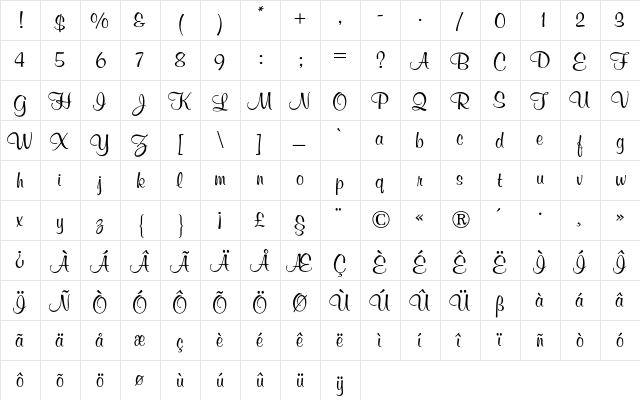 Murray Hill BQ Regular font glyphpreview