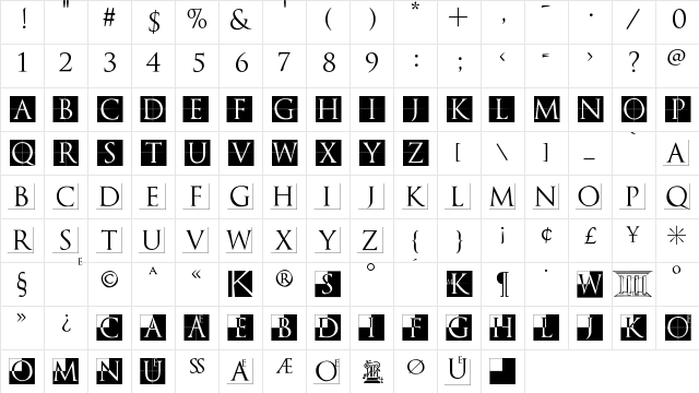 TrajanusBriX-Invers Regular font glyphpreview