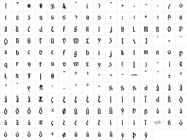Valerius Condensed Condensed font glyphpreview