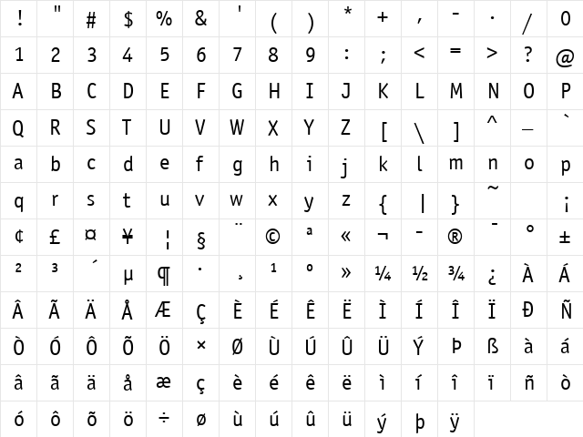 Officina Sans ITC TT Book font glyphpreview