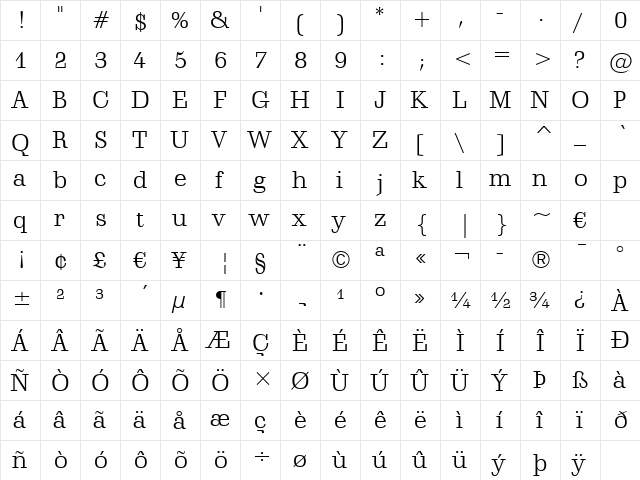 Schadow Lt BT Light font glyphpreview