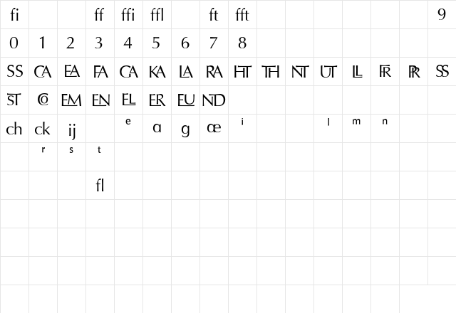 OptimaLigatures Regular font glyphpreview