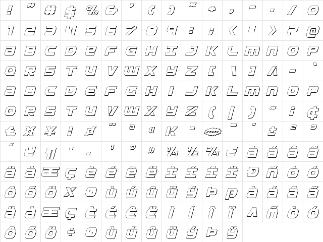 Ozda 3D Italic Italic font glyphpreview