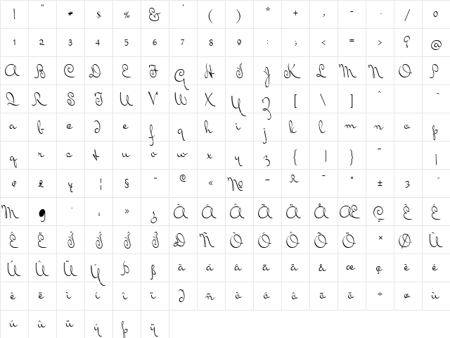 Mrs Von Eckley Regular font glyphpreview