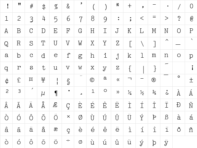 Pica Regular font glyphpreview