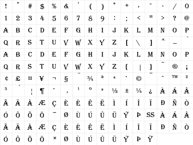 Algerian D Regular font glyphpreview