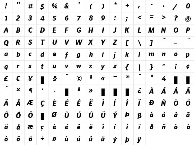 Whitney Bold Italic font glyphpreview