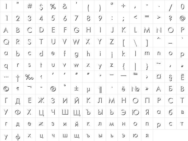 FuturaFuturisShadowC Regular font glyphpreview
