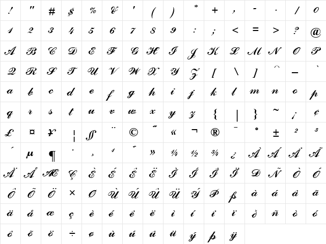 CommercialScriptMT Regular font glyphpreview