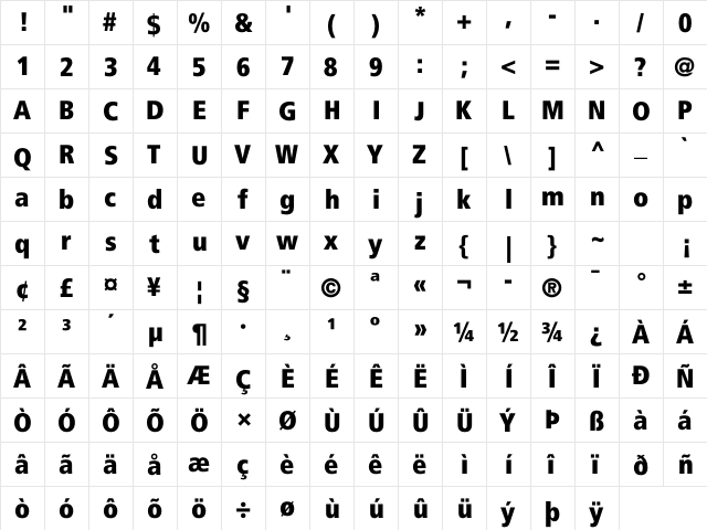 Frutiger LT Com 87 Extra Black Condensed font glyphpreview