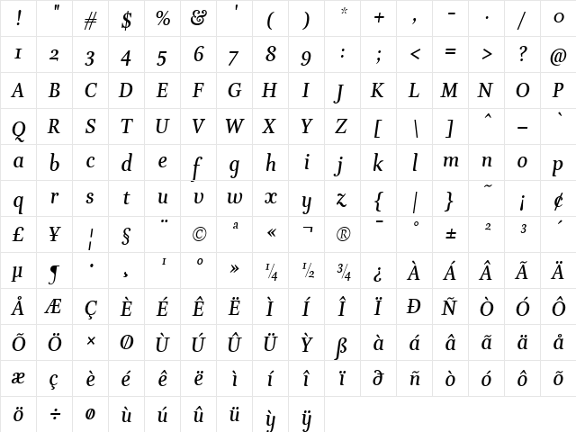EstaBoldItalic Regular font glyphpreview