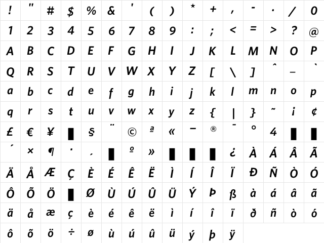 Whitney SemiboldItalic font glyphpreview