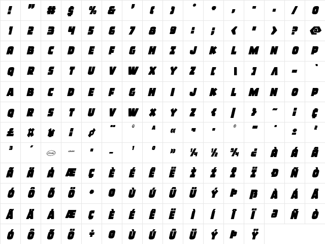 Frost Giant Staggered Italic Italic font glyphpreview