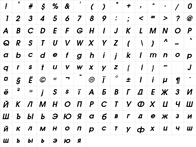 Avalanche Bold-Italic font glyphpreview