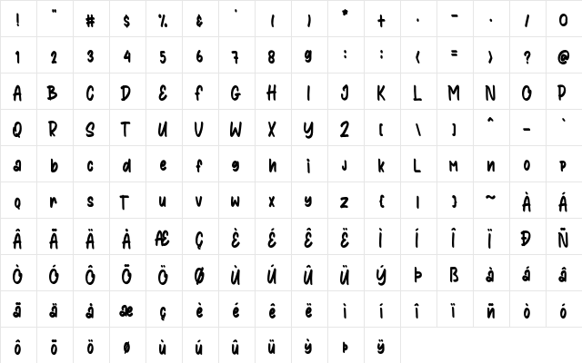 Sunkist Squash Regular font glyphpreview
