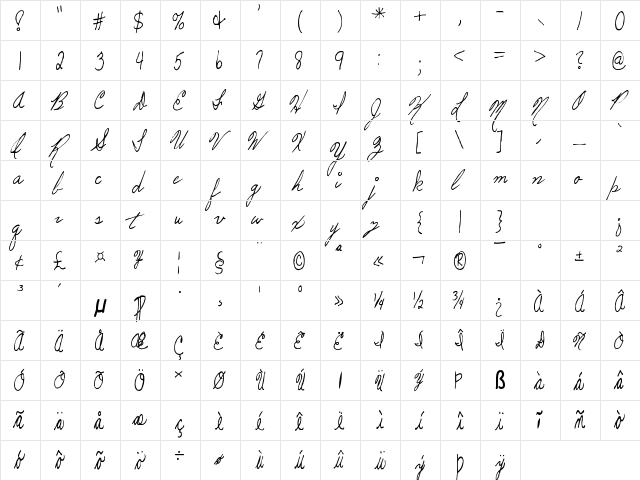 HandFont Regula font glyphpreview