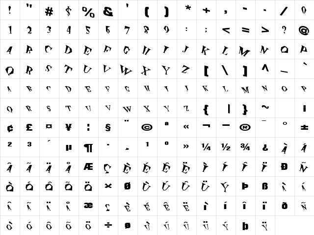 Time Regular font glyphpreview