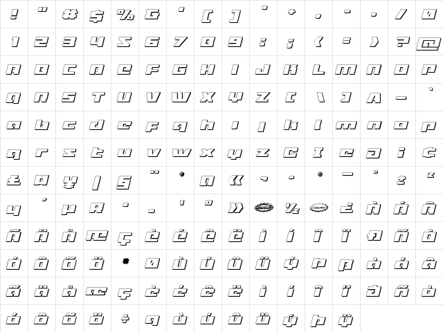 Turbo Charge 3D Italic Italic font glyphpreview