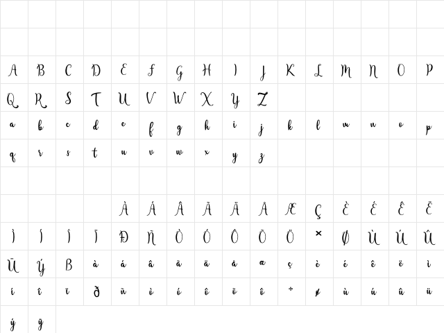 Javinka Script Regular font glyphpreview