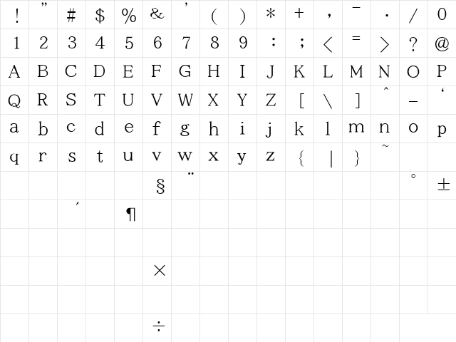 Togoshi Mincho Regular font glyphpreview